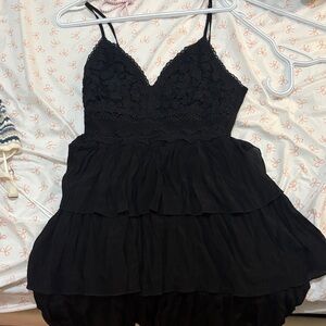 Elegant Black Lace Tiered Dress